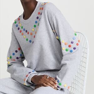 Rosie Assoulin Rainbow Snap Sweatshirt Raglan Fleece Gray Relaxed Fit NWT Sz XS